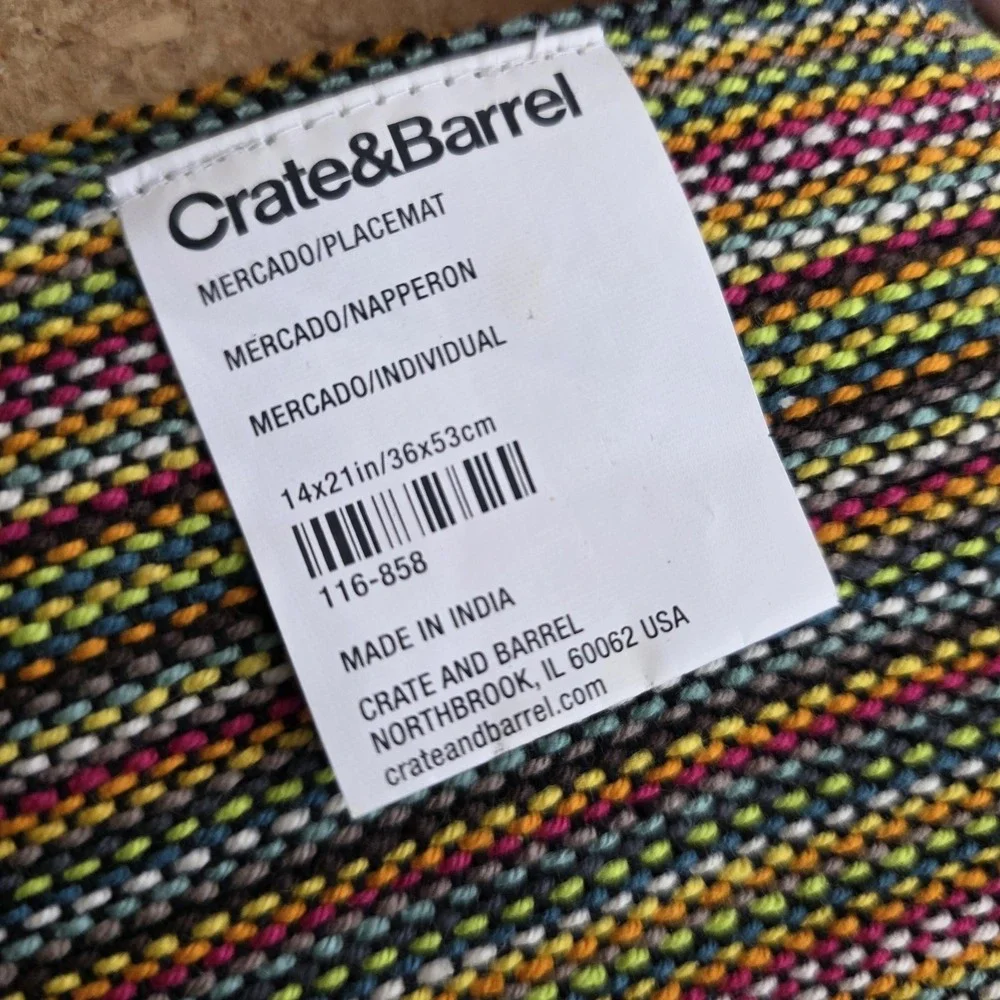 (×11) Crate & Barrel Placemats Mercado Woven Fringe Multicolor Striped Cotton